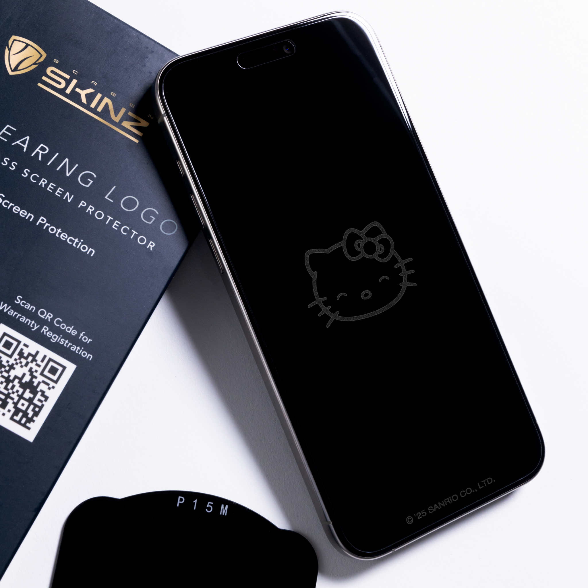 Close-up of Hello Kitty design on tempered glass protector