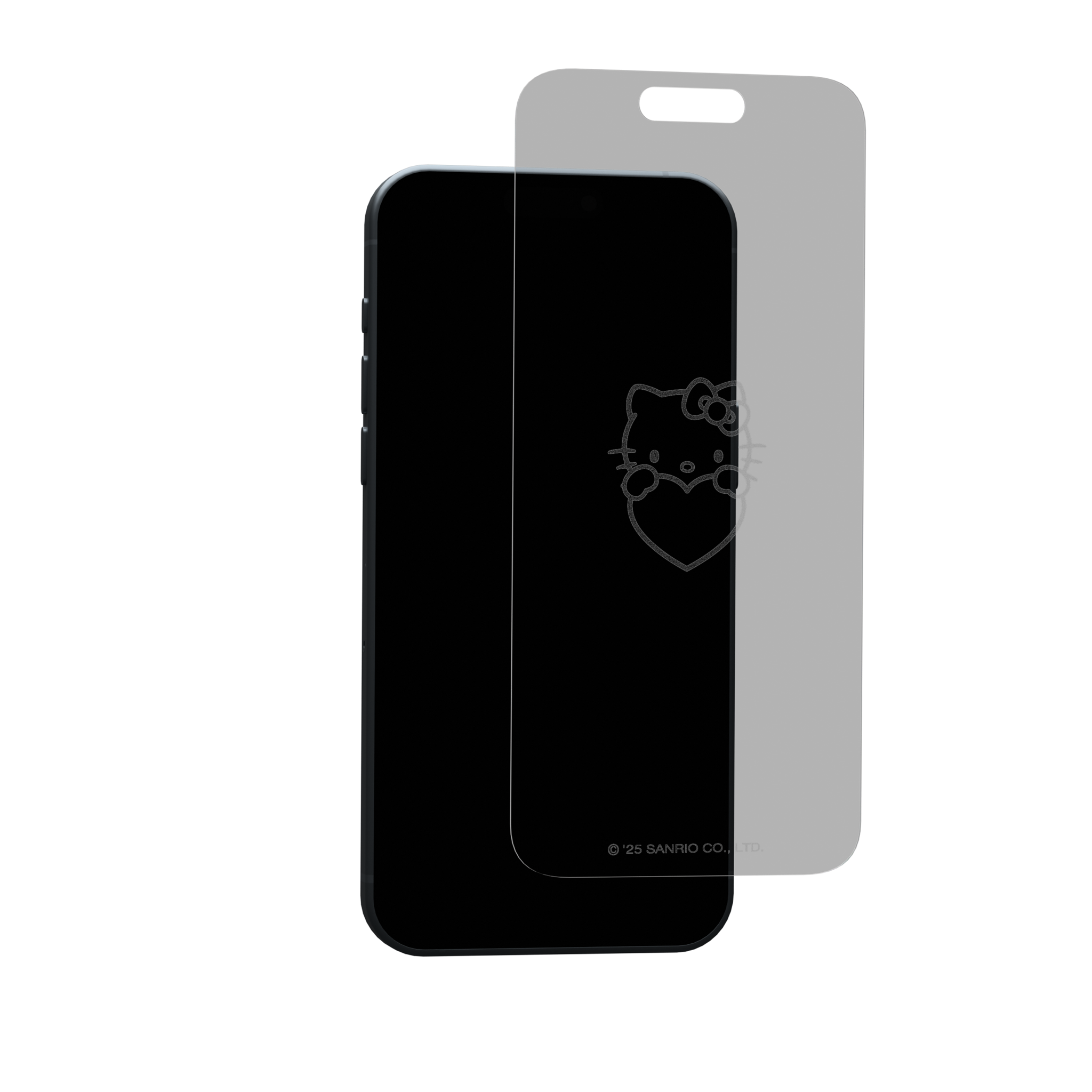 Front view of iPhone with Hello Kitty screen protector showing disappearing logo