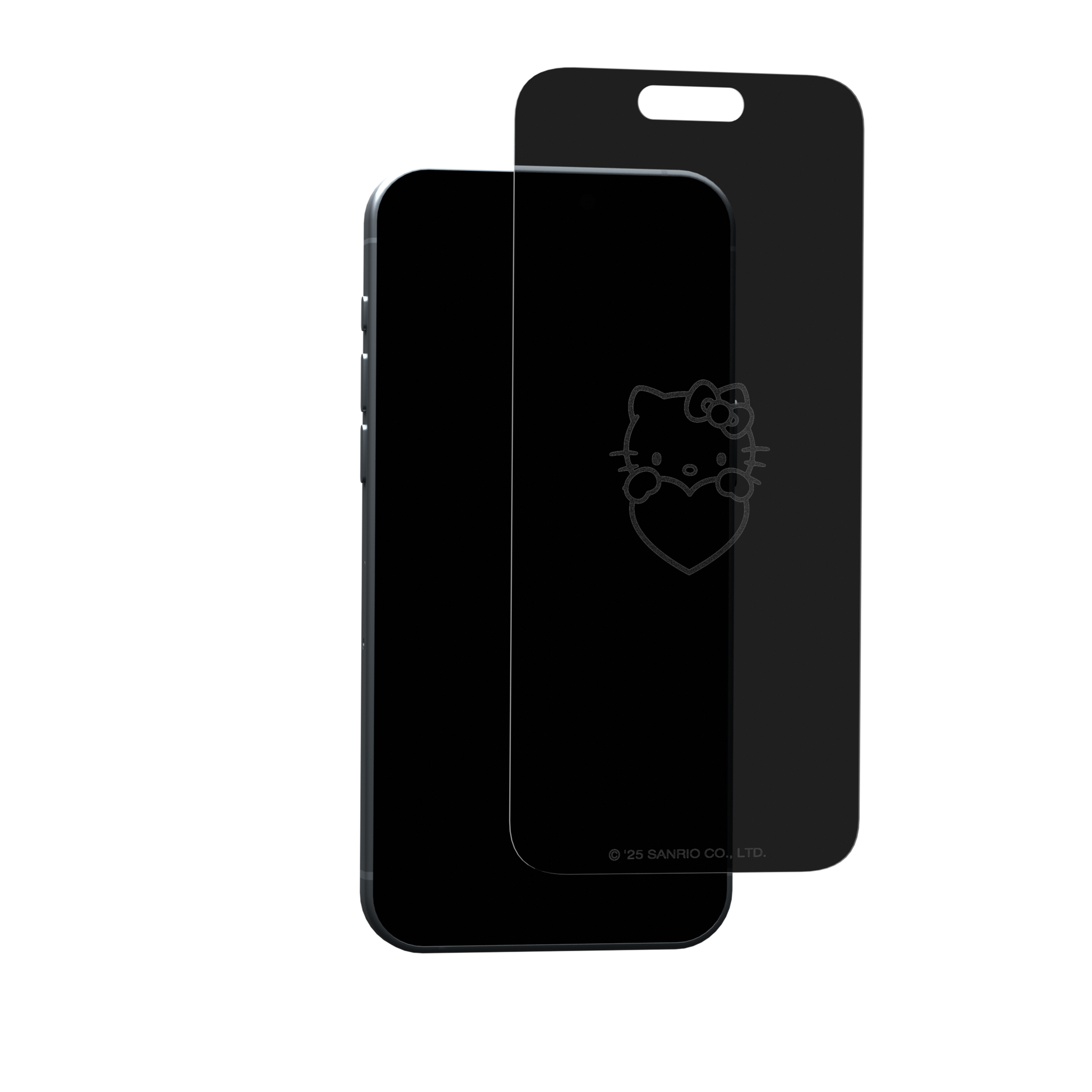 Hello Kitty privacy screen protector installed on iPhone 16 Pro