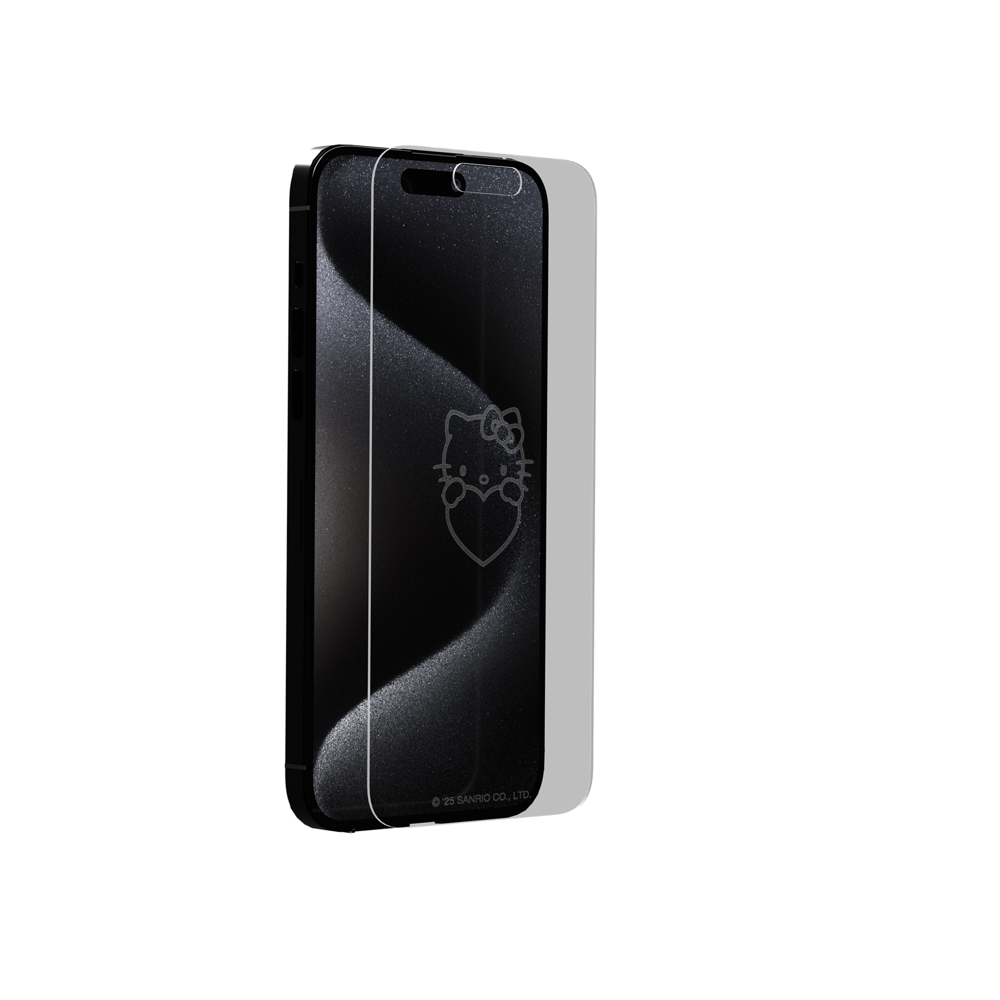 Installation process of the Hello Kitty screen protector using the provided alignment tray for a perfect fit
