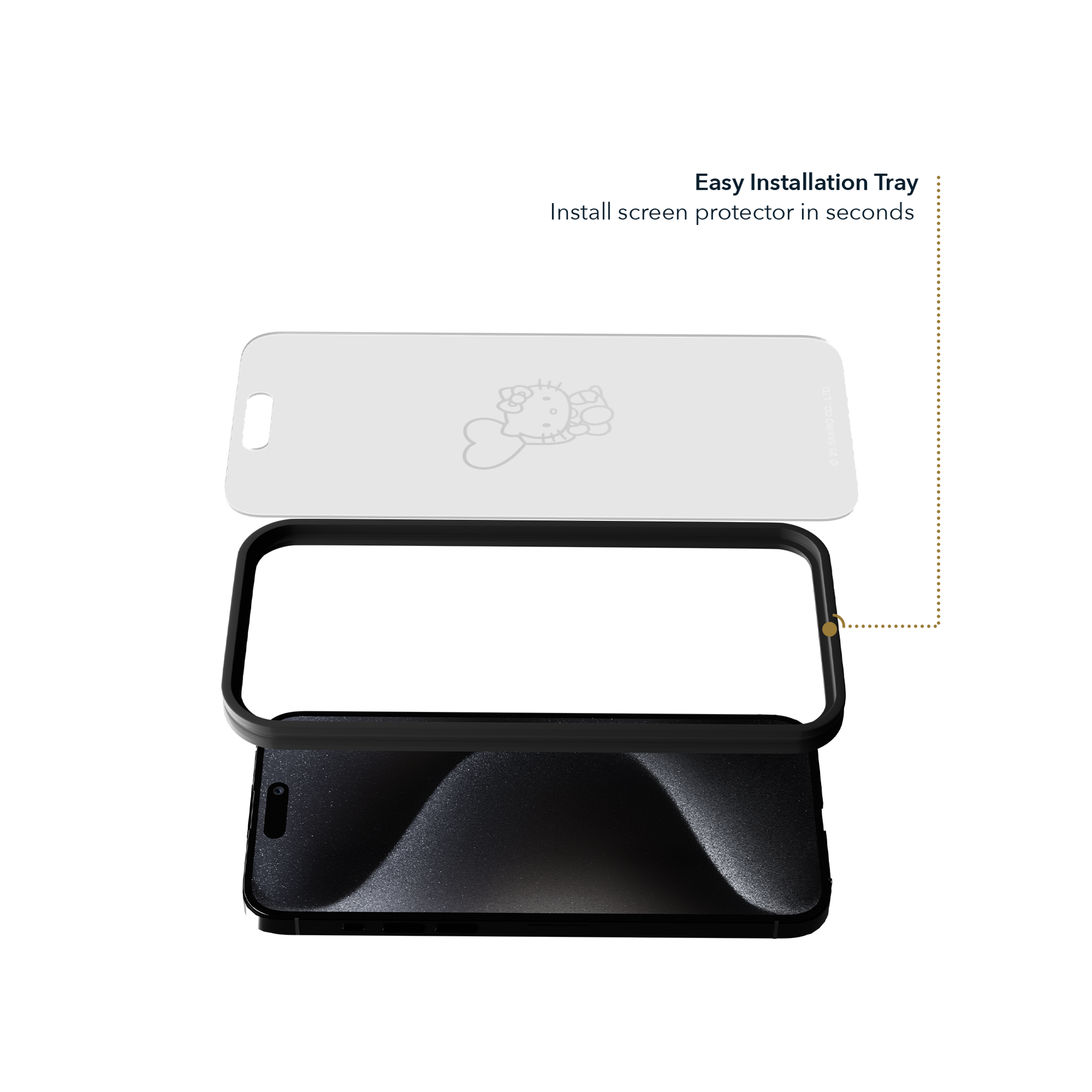 Hello Kitty screen protector on iPhone, showcasing the disappearing logo effect