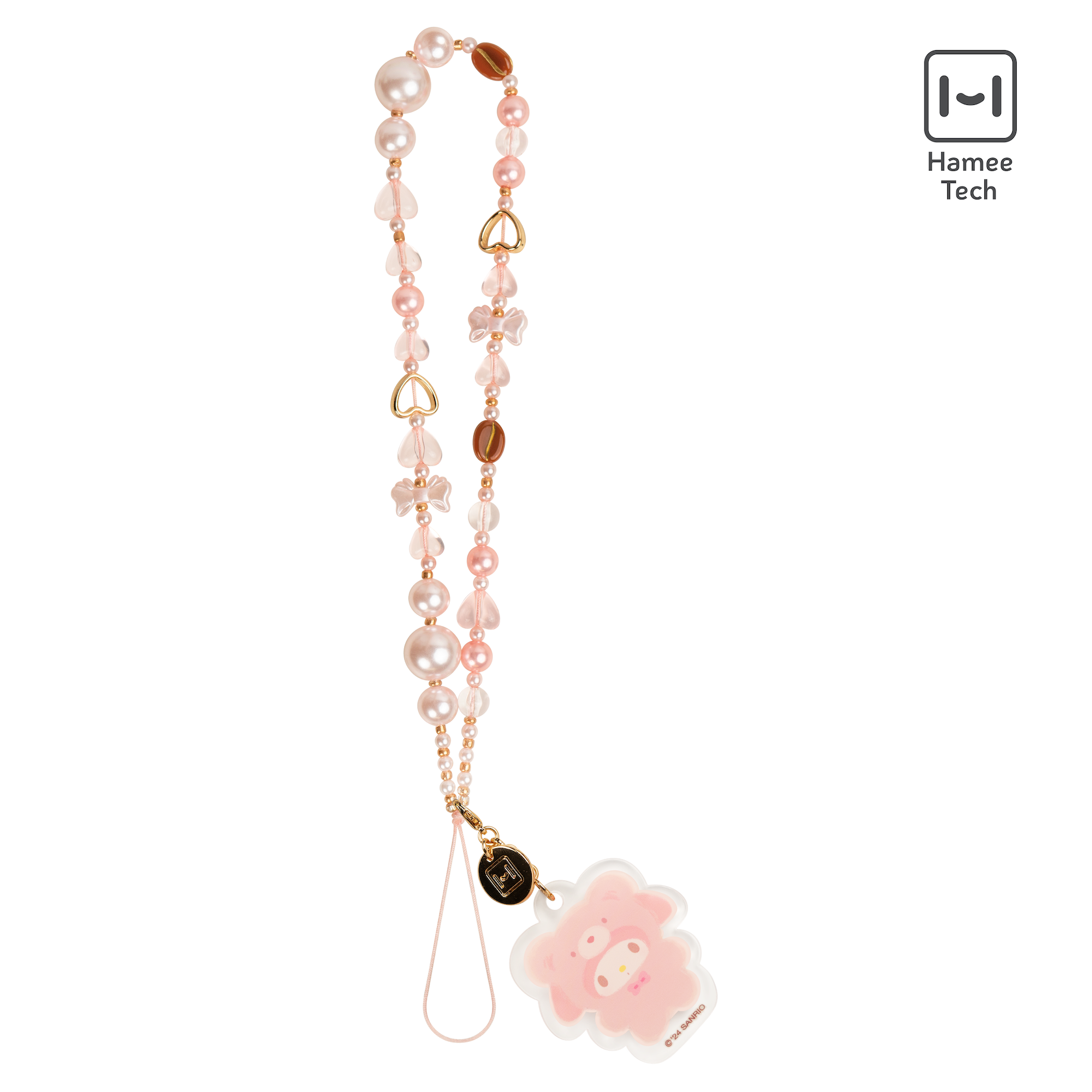 My Melody phone wrist strap showcasing colorful beads and charm