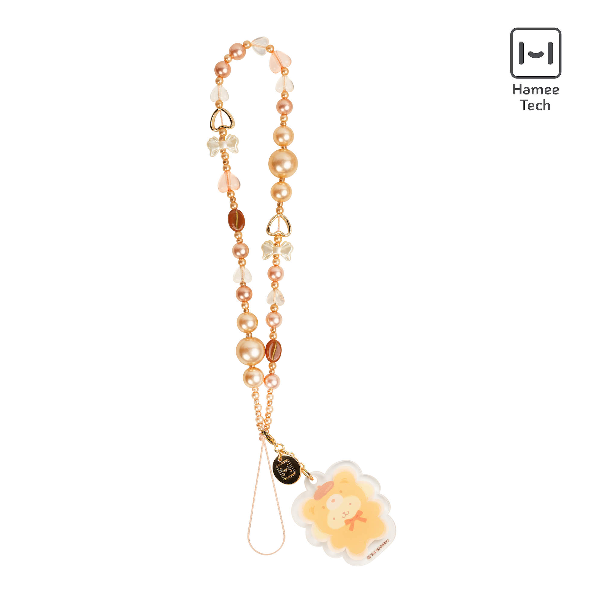 Hello Kitty Latte Bear Beaded Phone Wrist Strap attached to a phone case