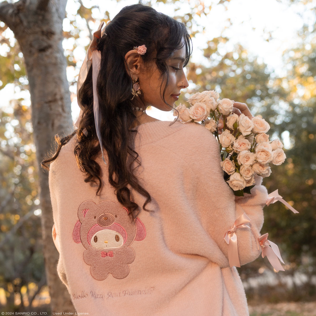 Front view of the cute sweater dress with My Melody embroidery and cozy fabric