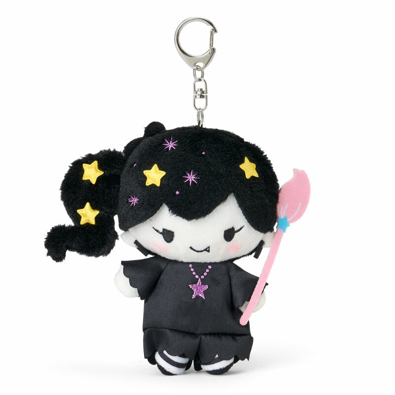 Lili plush keychain with pastel frame design hanging on a backpack