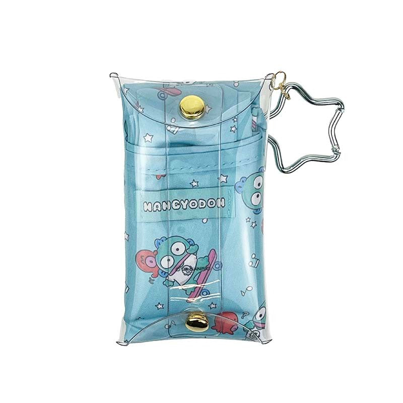 Front view of cute anime tote bag with Hangyodon and Sayuri character art