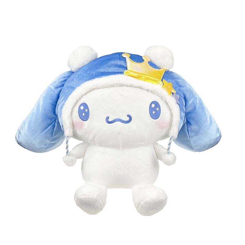 Front view of Cinnamoroll plush throw pillow in pastel colors.