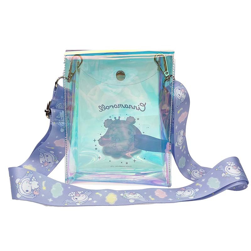 Cinnamoroll Mini Crossbody Bag close-up, focusing on the zipper and snap closure with gold hardware