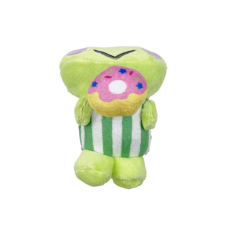 Keroppi plush measuring tape with coordinating carabiner, showing embroidered details.