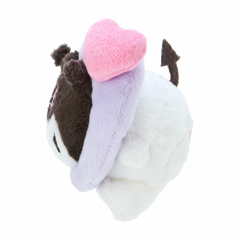 Kuromi plush keychain used as a Sanrio keychain accessory on a laptop bag.