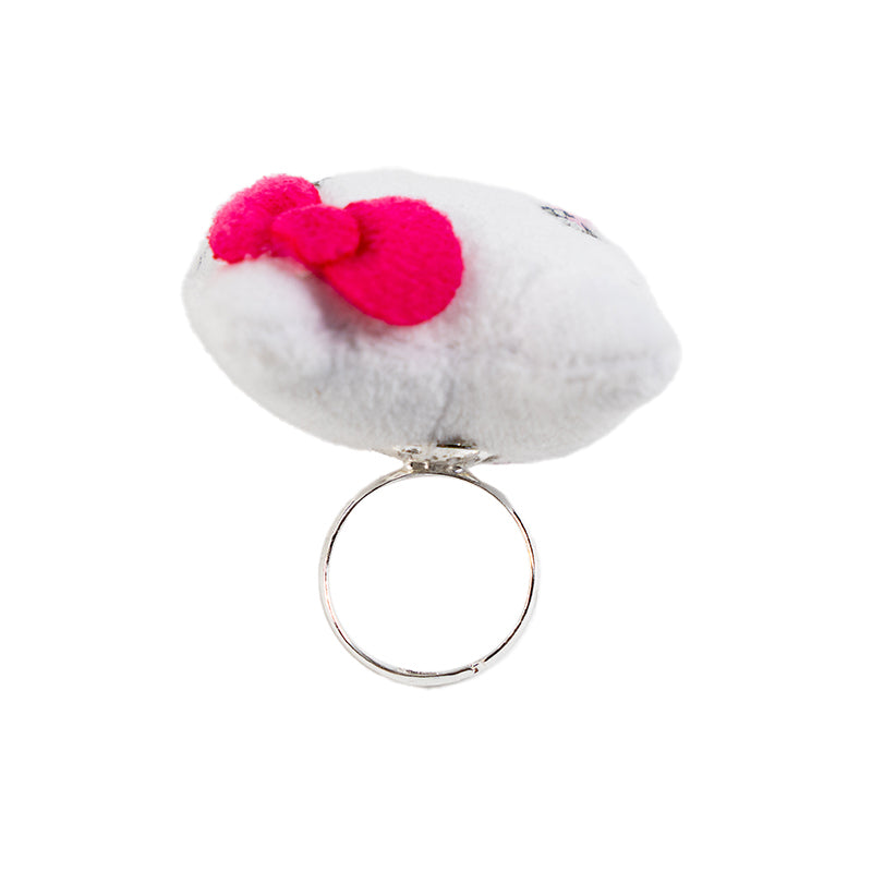 Cute plush mascot ring showcasing Hello Kittys expressive eyes.