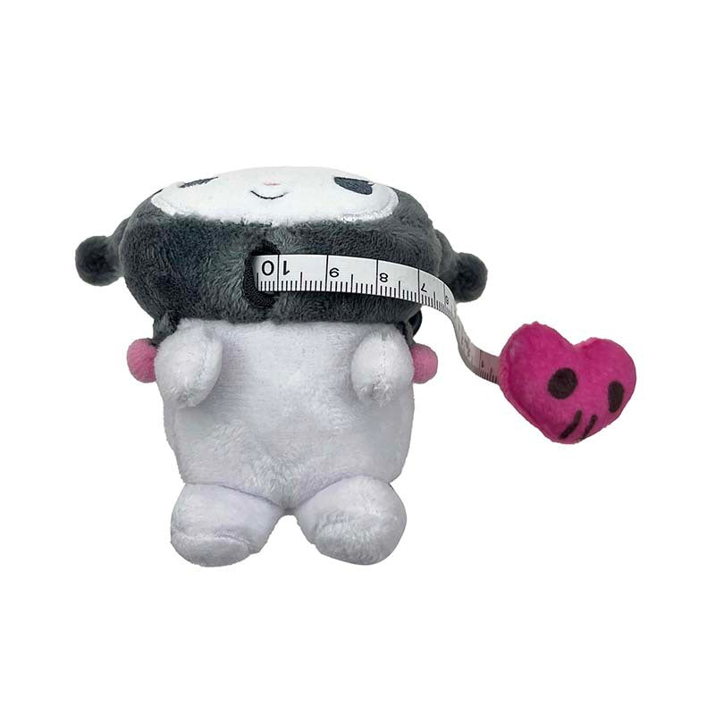 Kuromi plush tape measure attached to a backpack for on-the-go measuring