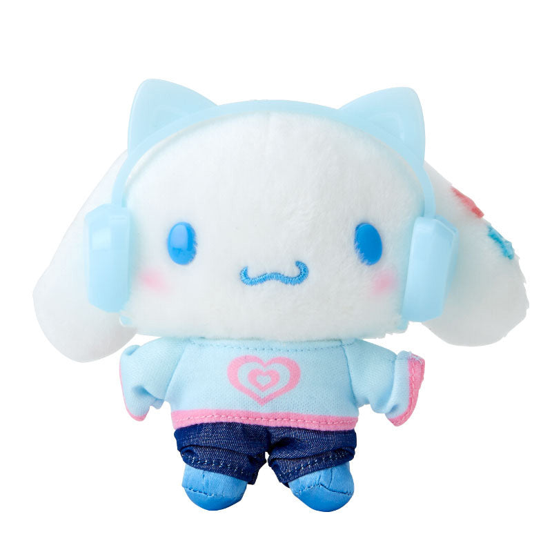 Side view of the large Cinnamoroll plush mascot with embroidered details