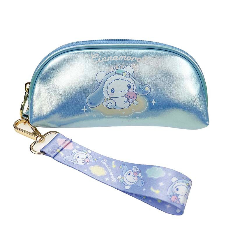 Cinnamoroll crescent mini zipper pouch with pastel clouds design, ideal for kawaii accessories and small items