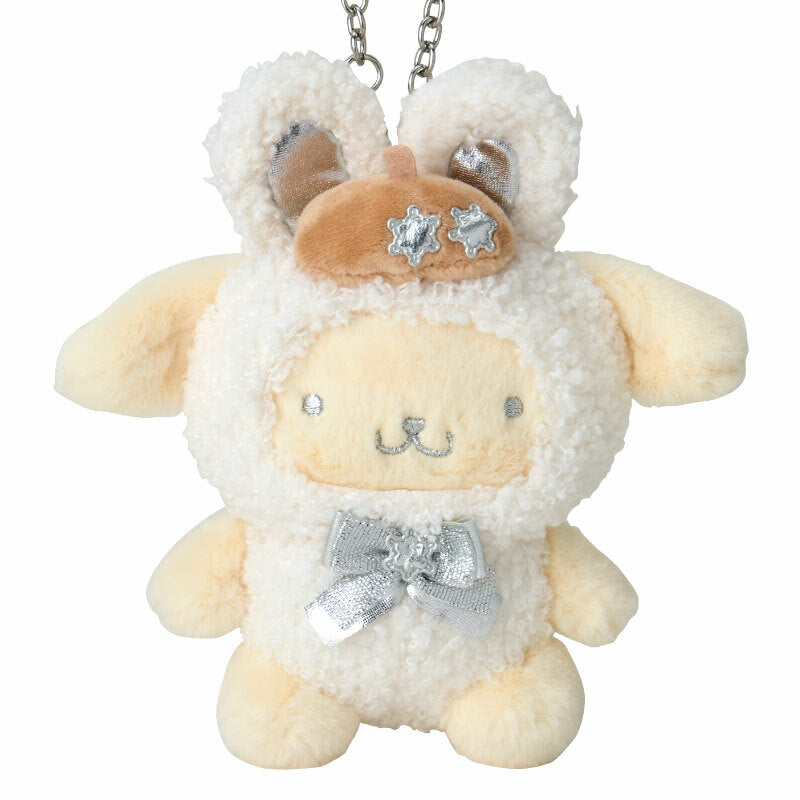 Close-up of the plush snow bunny texture and metallic details