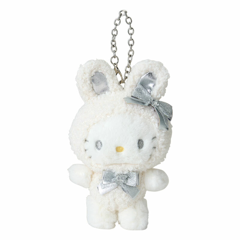 Hello Kitty plush bag charm with metallic bows and embroidered details