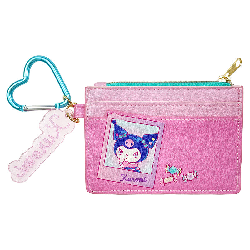 Inside view of Kuromi card case showcasing printed lining and slots.