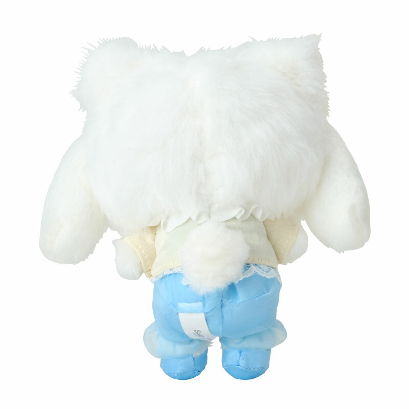 Close-up angle of the cinnamoroll plush keychain showing hand-painted cheeks and headdress detail