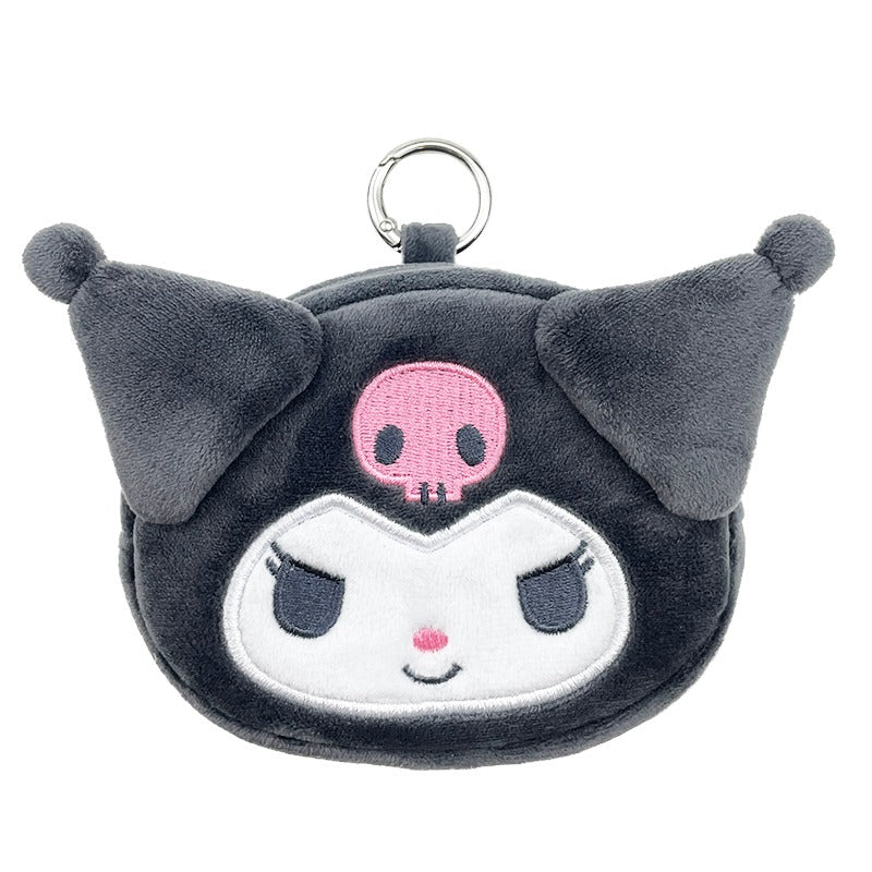 Person wearing the Kuromi lanyard and pouch set, holding keys and ID badge