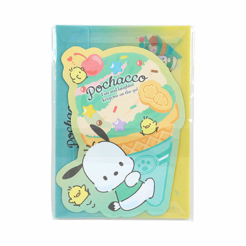 Pochacco Ice Cream Party letter set with colorful notepads and envelopes