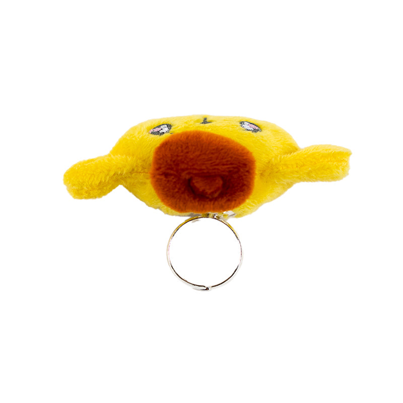 Pompompurin plush ring worn on hand, styled with casual outfit for everyday cuteness