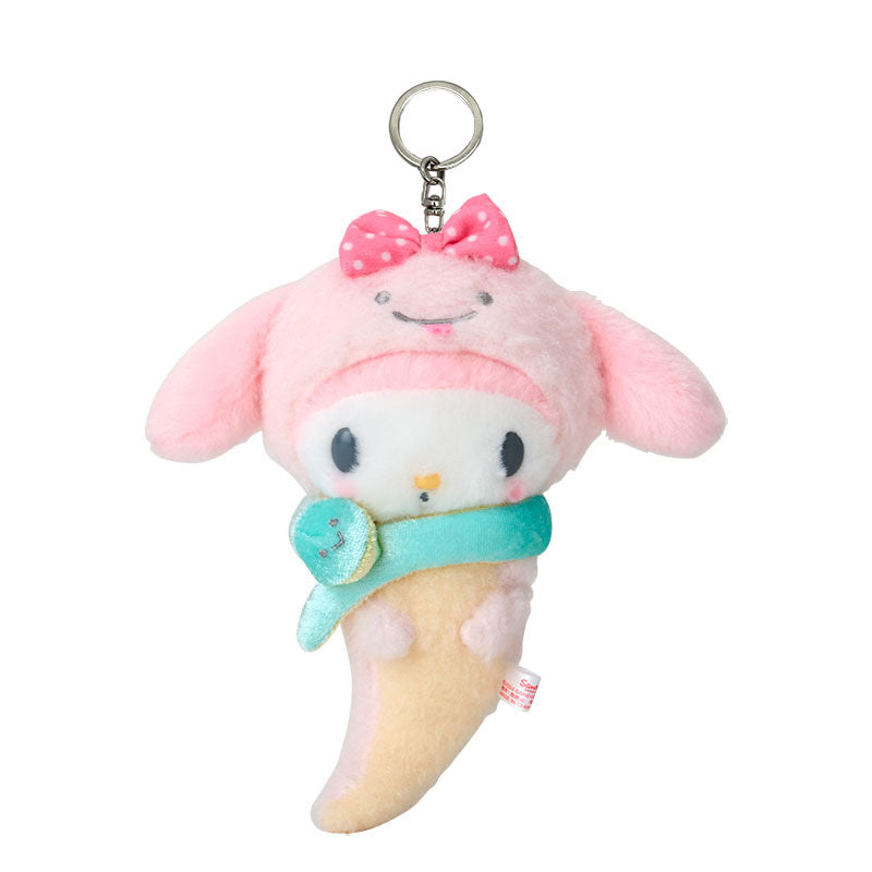 My Melody plush keychain in snake design, showcasing embroidered and appliqué details.