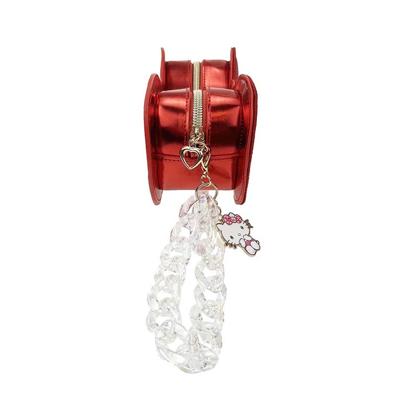 Front view of Hello Kitty metallic bow series mini zipper pouch with gold hardware