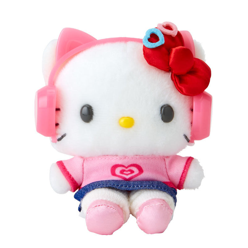 Close-up of Hello Kitty plush keychain showing embroidered details