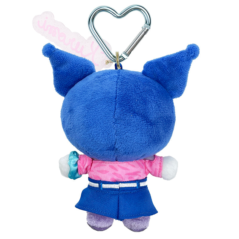 Kuromi plush keychain attached to a bag, showing its carabiner functionality