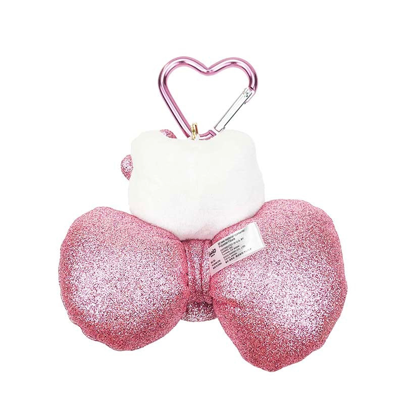 Hello Kitty Pink Mascot with heart-shaped carabiner attached to a bag