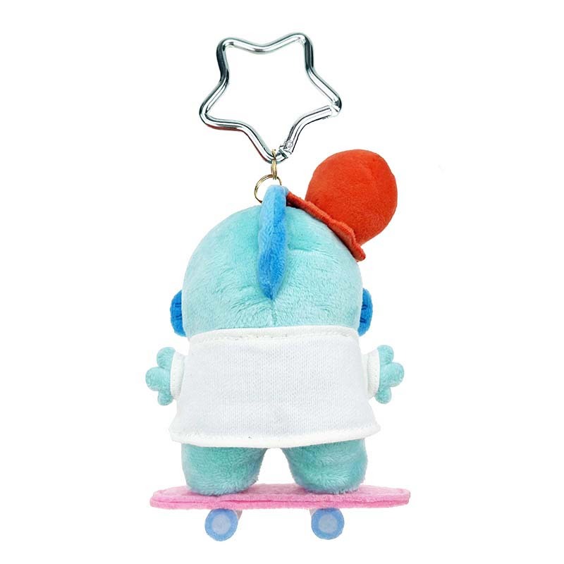 Side view of mascot plush showing embroidered details