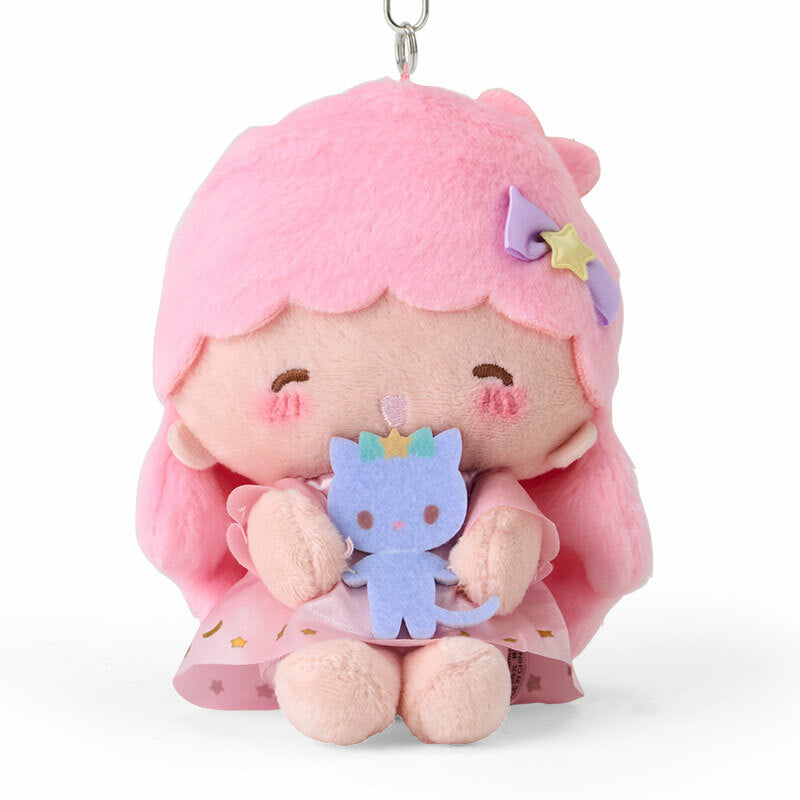 Kawaii plush keychain attached to a backpack, showcasing its push clasp closure