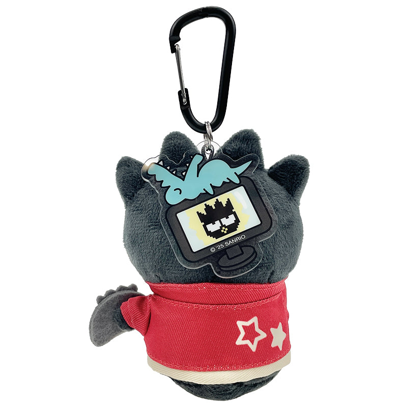 Closeup of plush keychain clasp attached to gaming bag handle