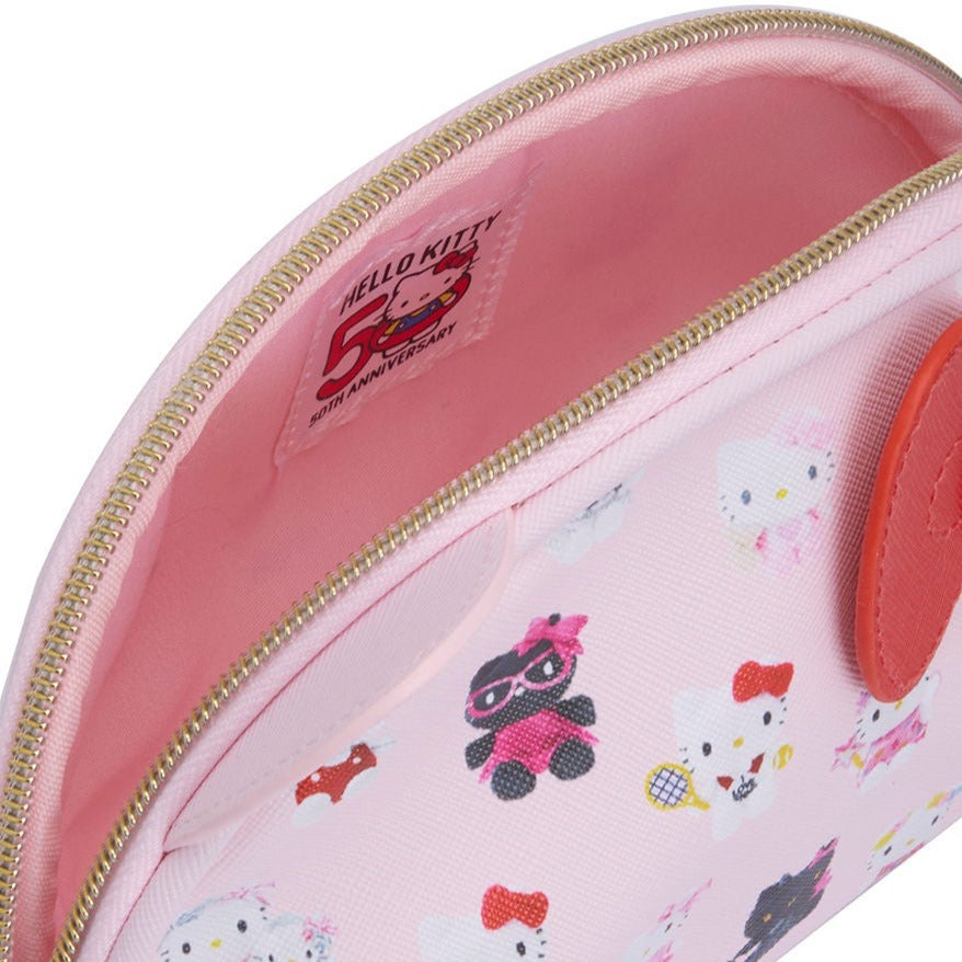 Side view showcasing the crescent shape of the zipper cosmetic bag.