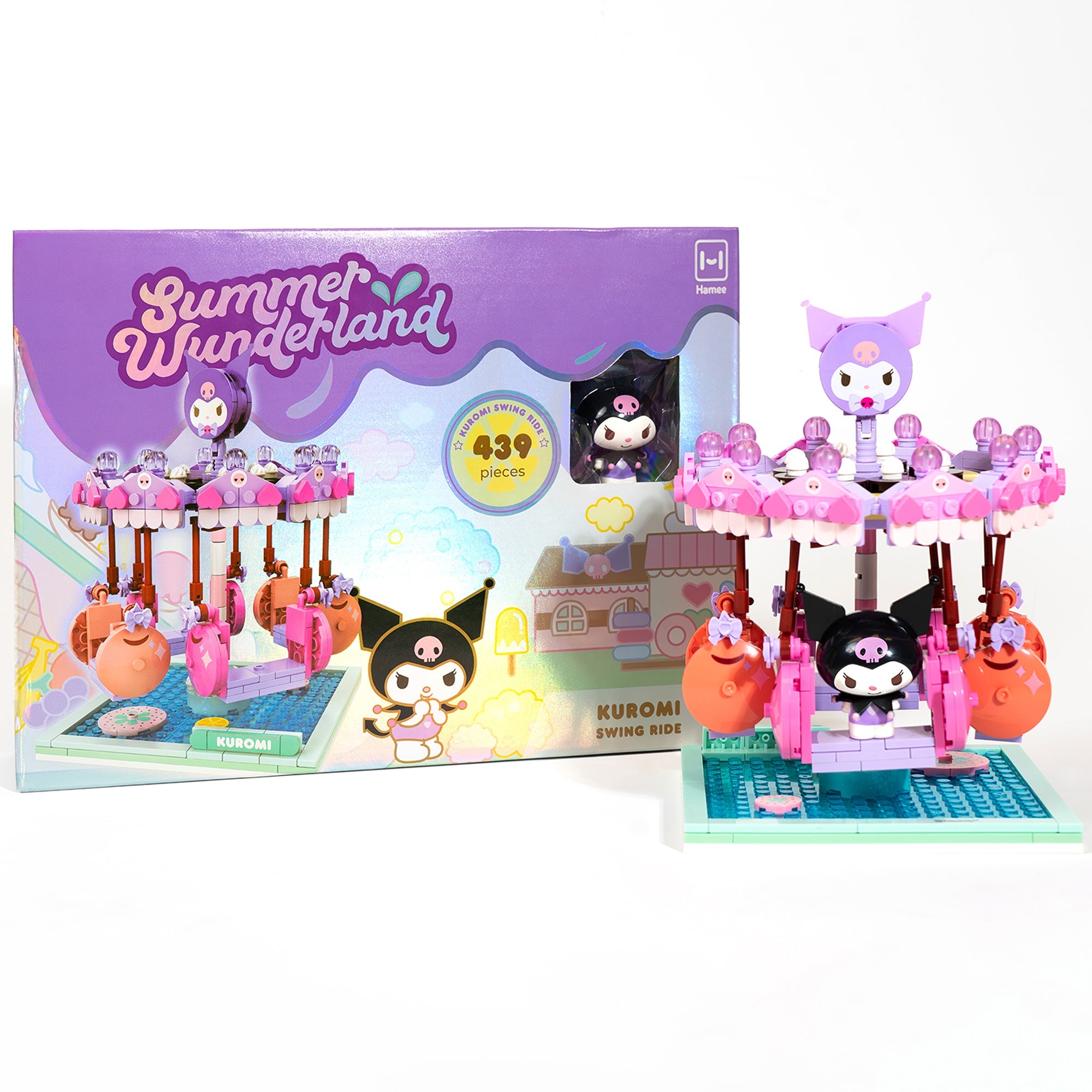 Kuromi character building blocks with ferris wheel and water slides
