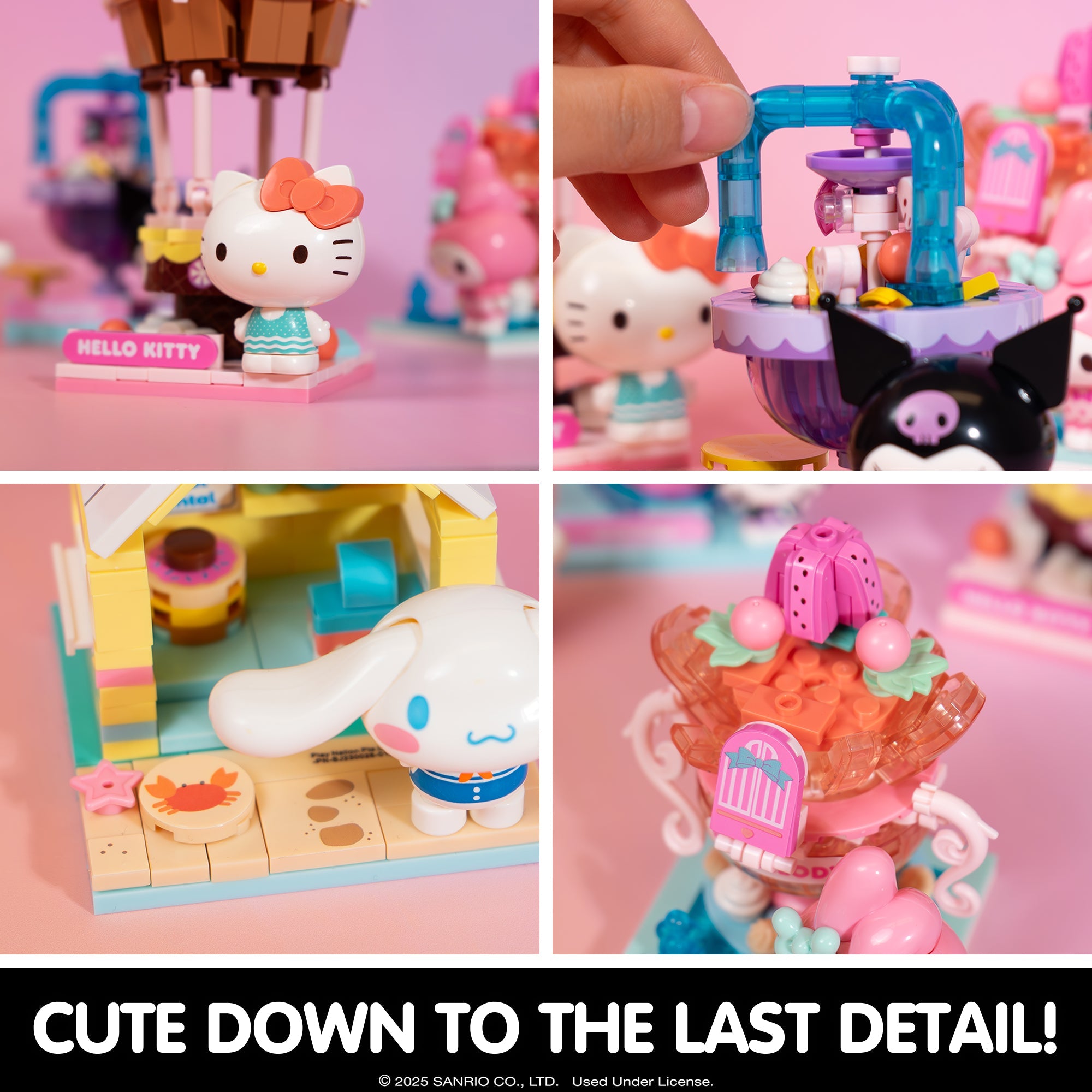 Kids and collectors enjoying assembling the Sanrio building blocks set with detailed instructions