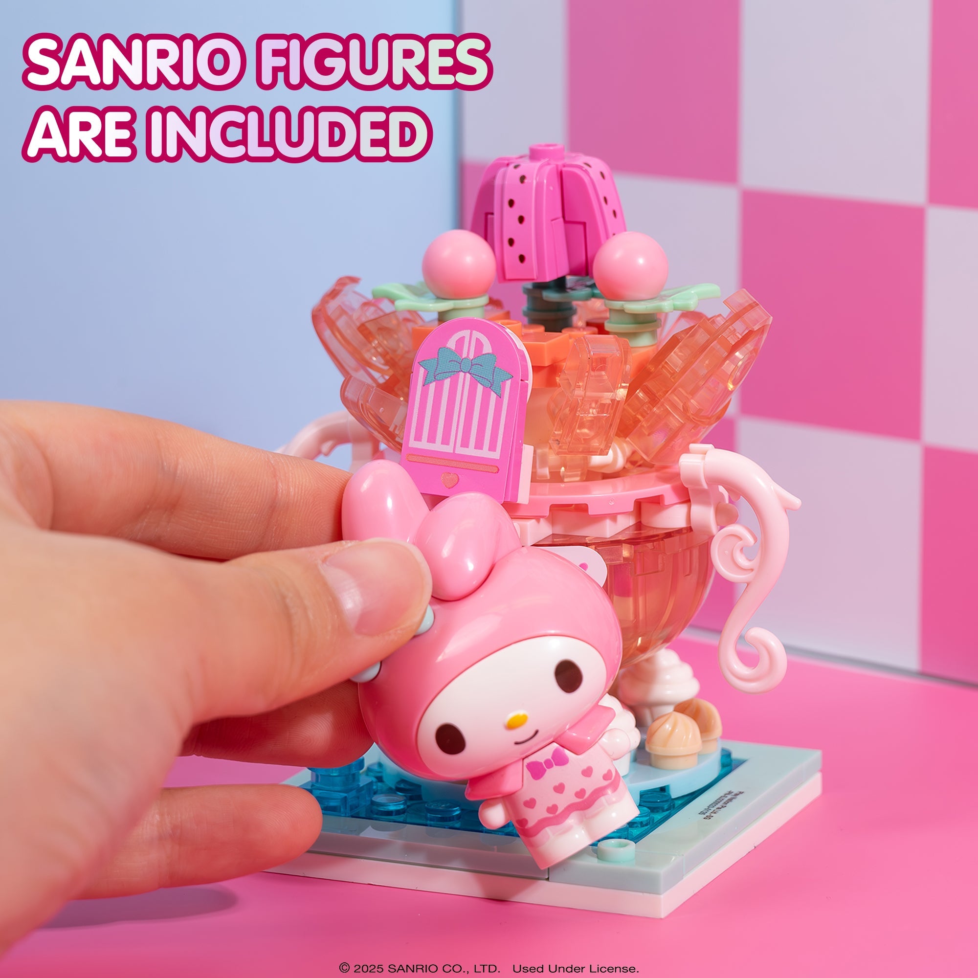 My Melody mini building blocks set assembled with vibrant Sanrio characters for cute decor