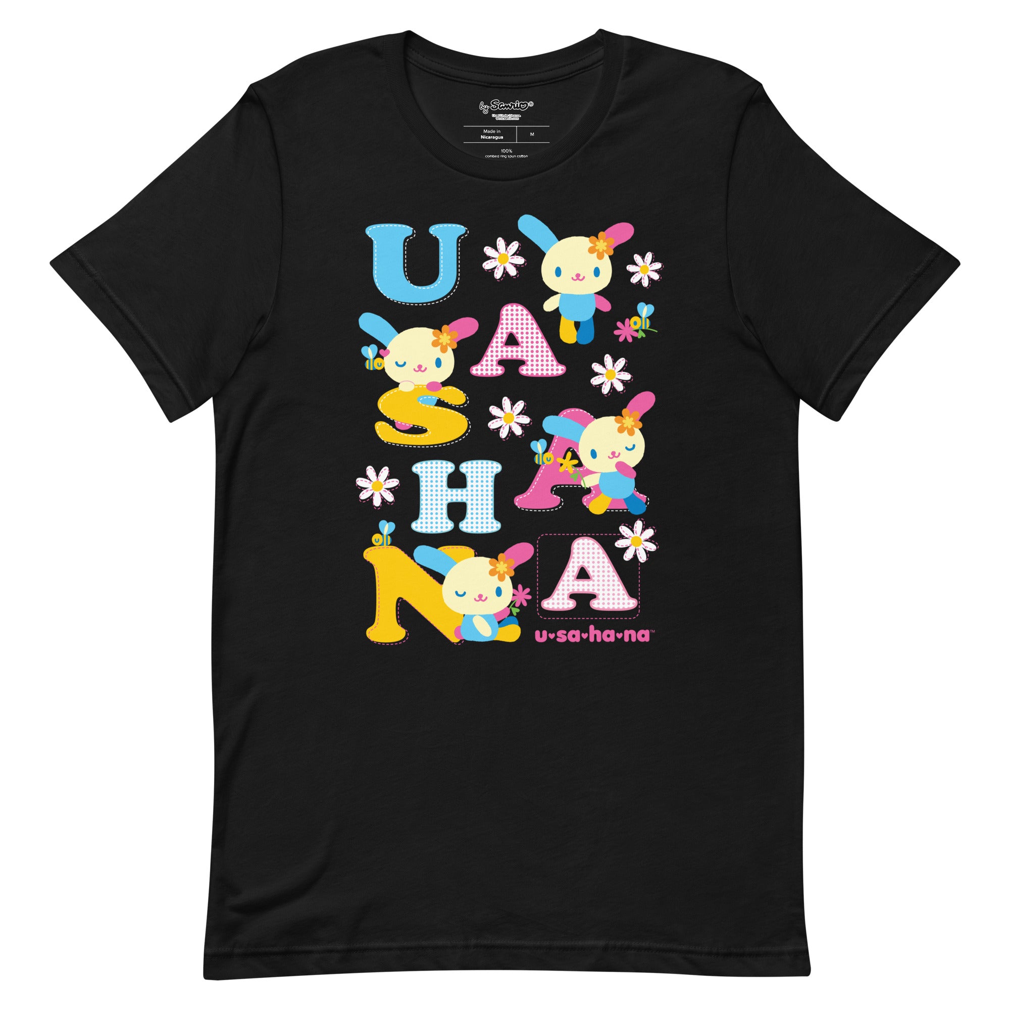 Close-up of the playful bunny graphic on a lightweight womens tee