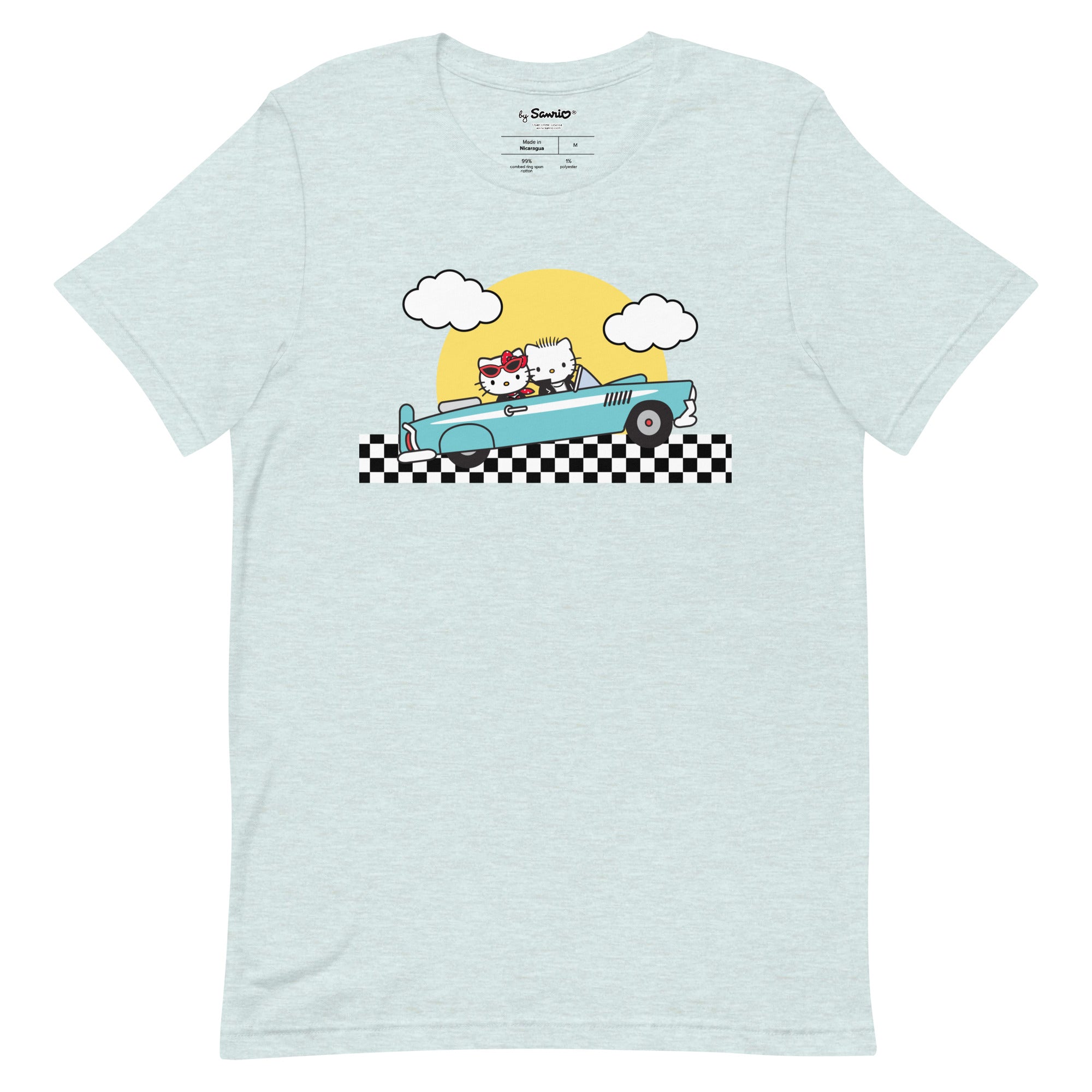 Front view of Hello Kitty Sunset Drive Tee for children, showcasing soft cotton texture.