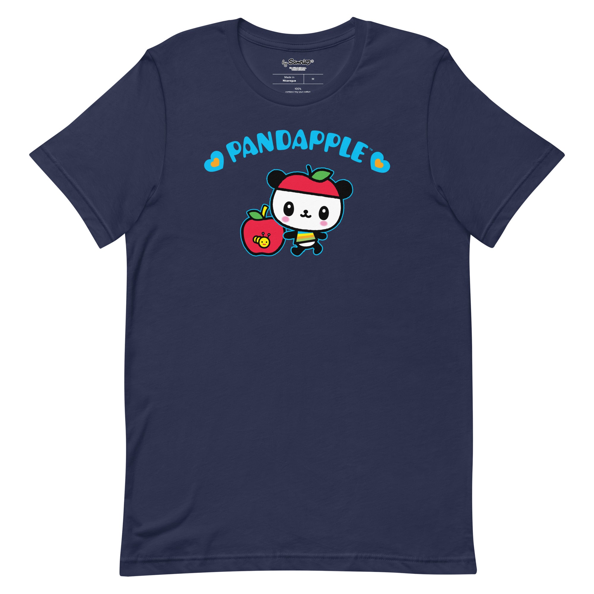 Front view of graphic tee featuring Pandapple and heart accents