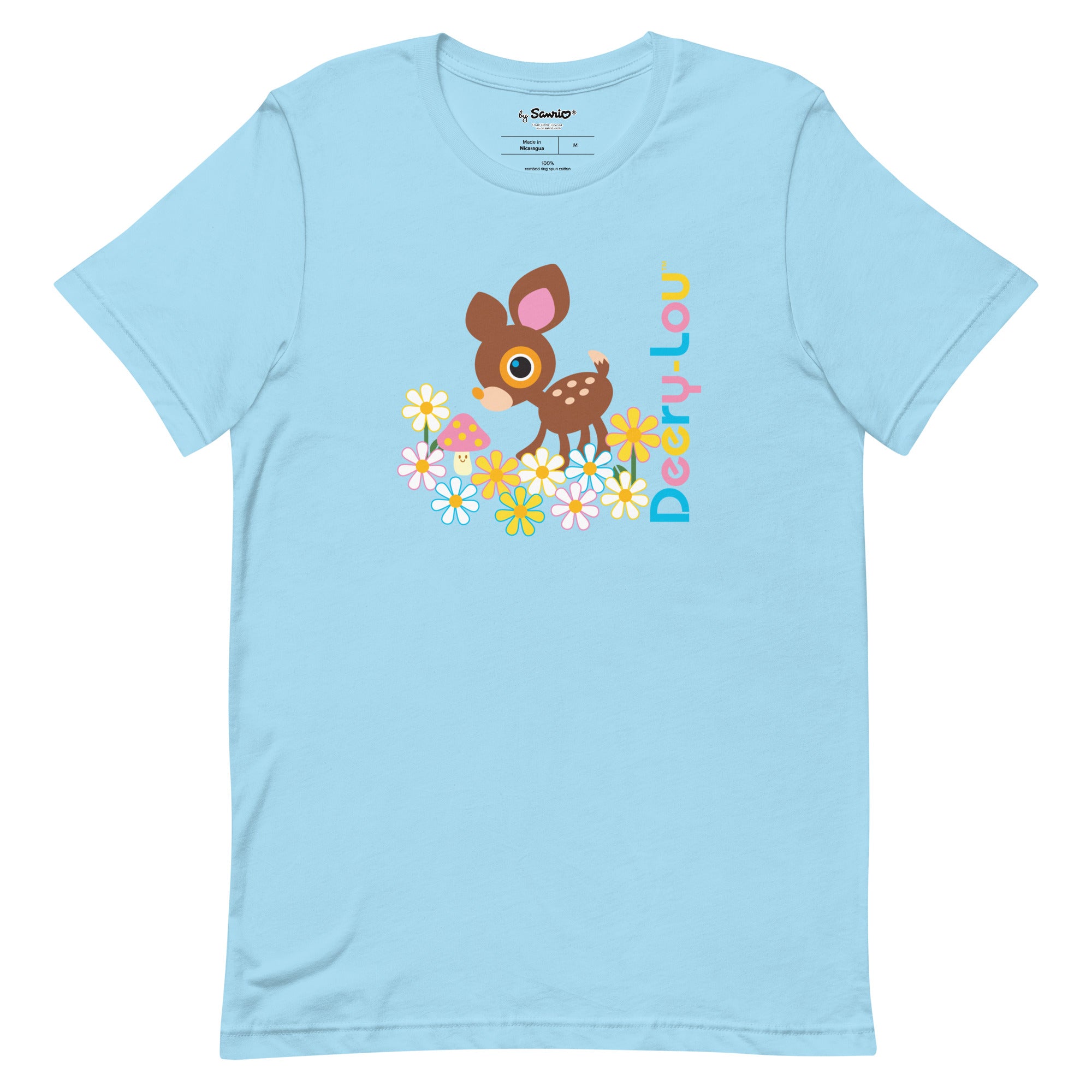 Close-up of Deery-Lou graphic on the t-shirt, showcasing vibrant colors.