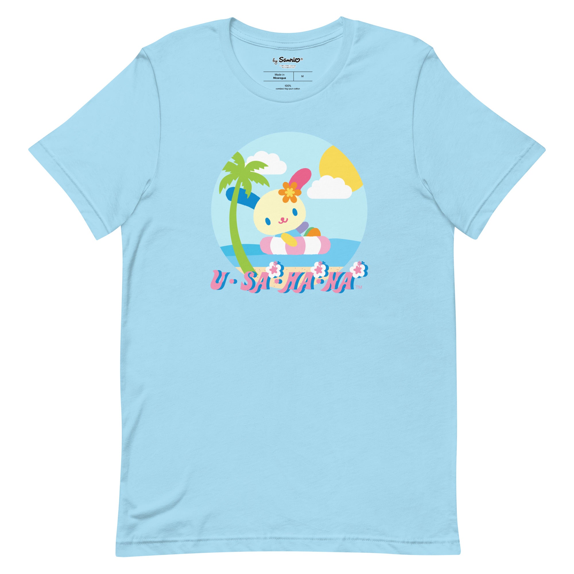 Close-up of Usahana bunny t-shirt showcasing vibrant design.