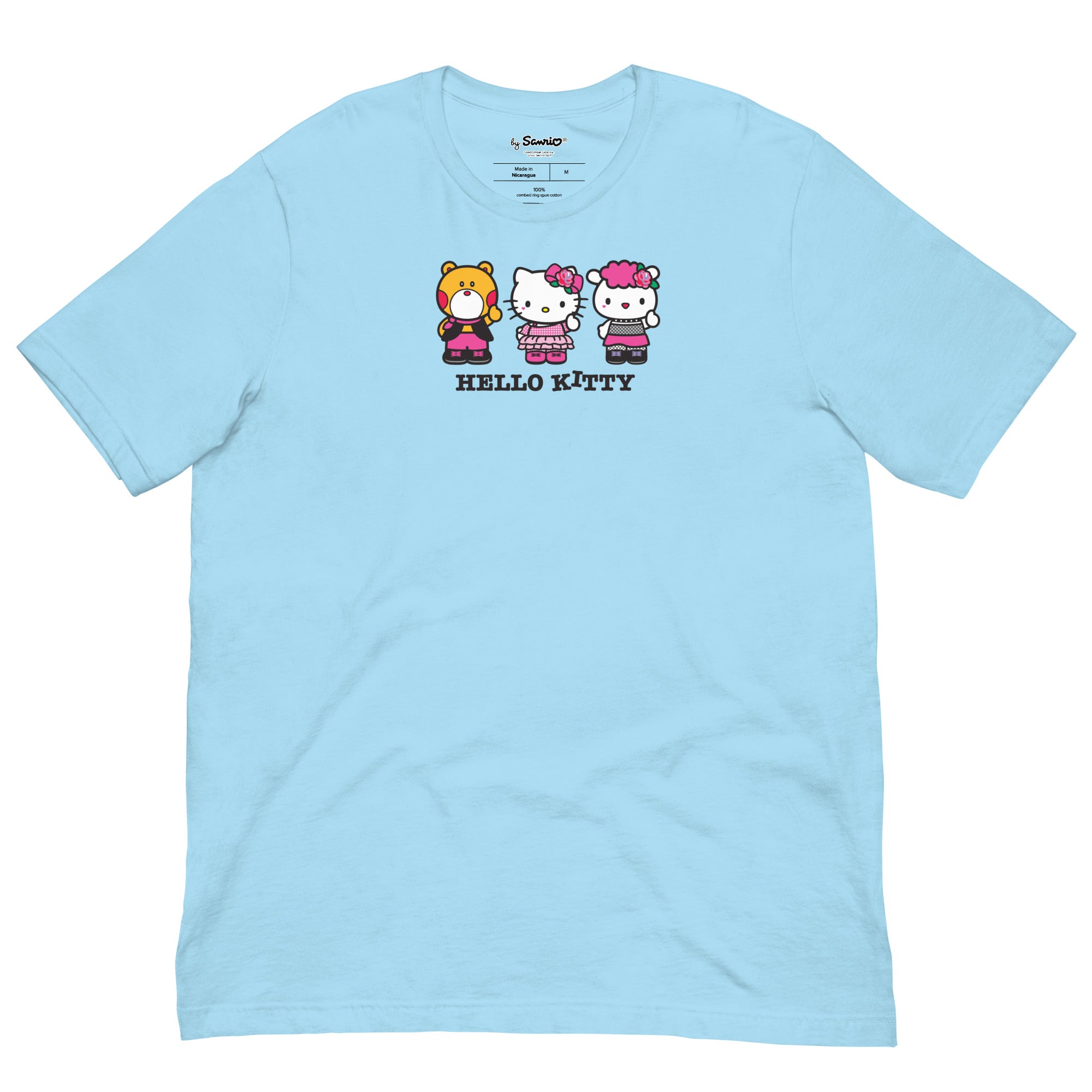 Front view of Hello Kitty Rock Star T-Shirt on model outdoors.