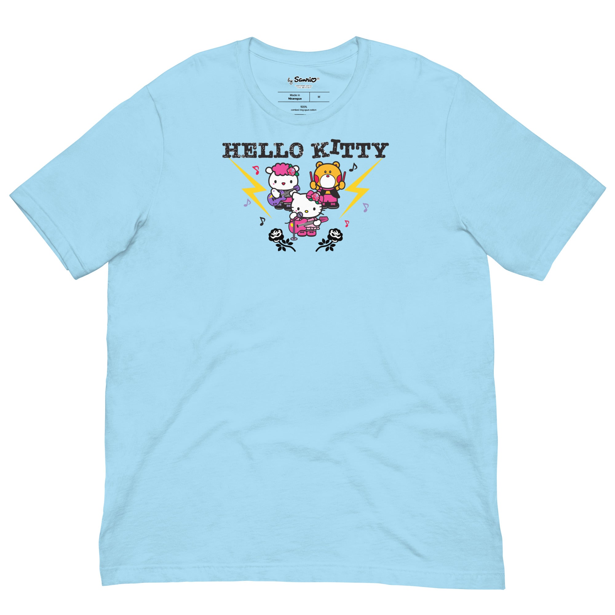 Front view of Hello Kitty Rockstar Graphic Tee showcasing vibrant design.