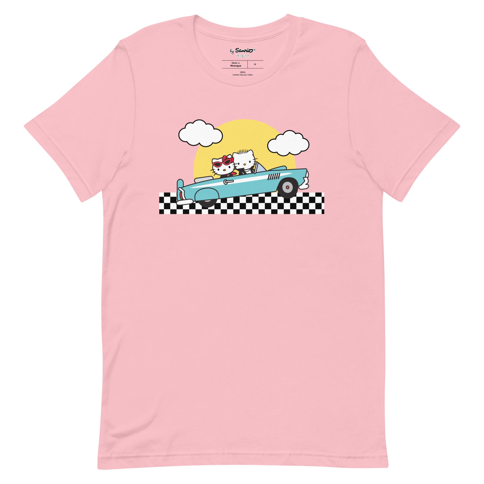 Side view of Hello Kitty tee, highlighting shoulder-to-shoulder taping for comfort.