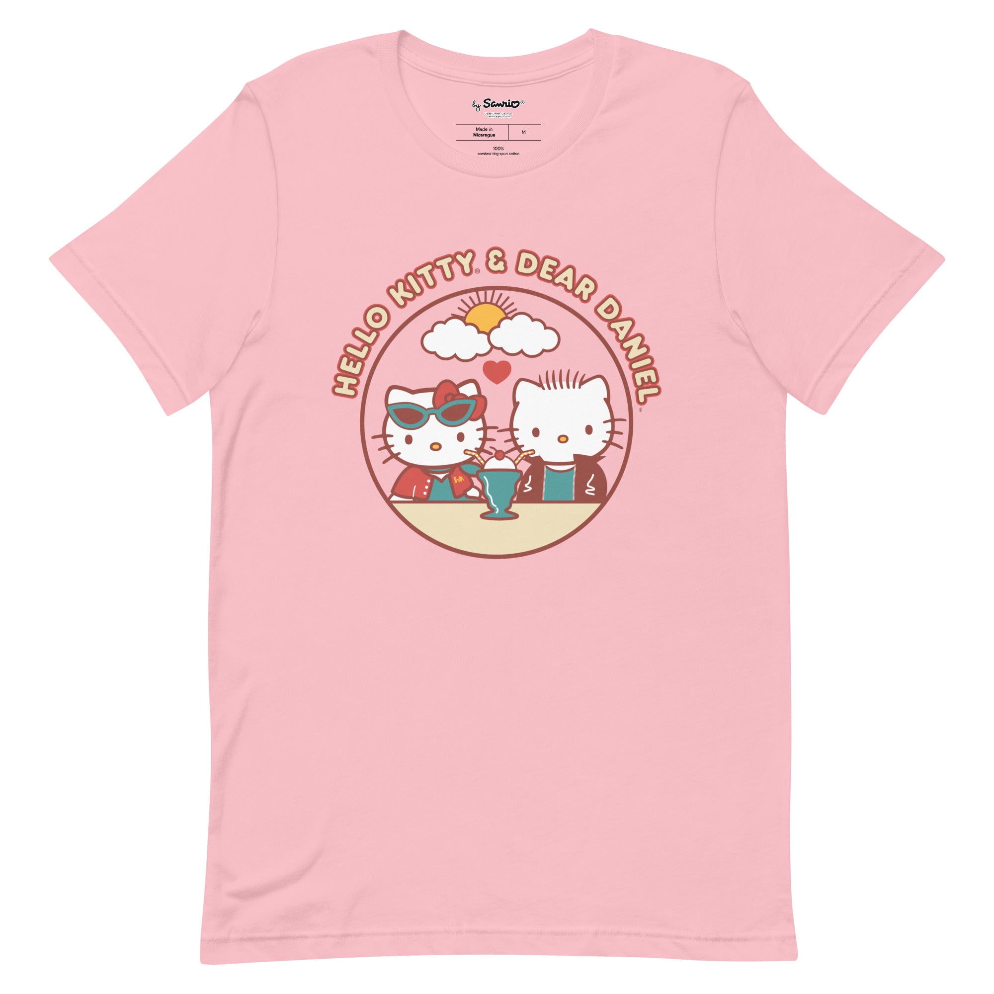 Close-up of Hello Kitty & Dear Daniel Tee design, highlighting the vibrant colors and details.