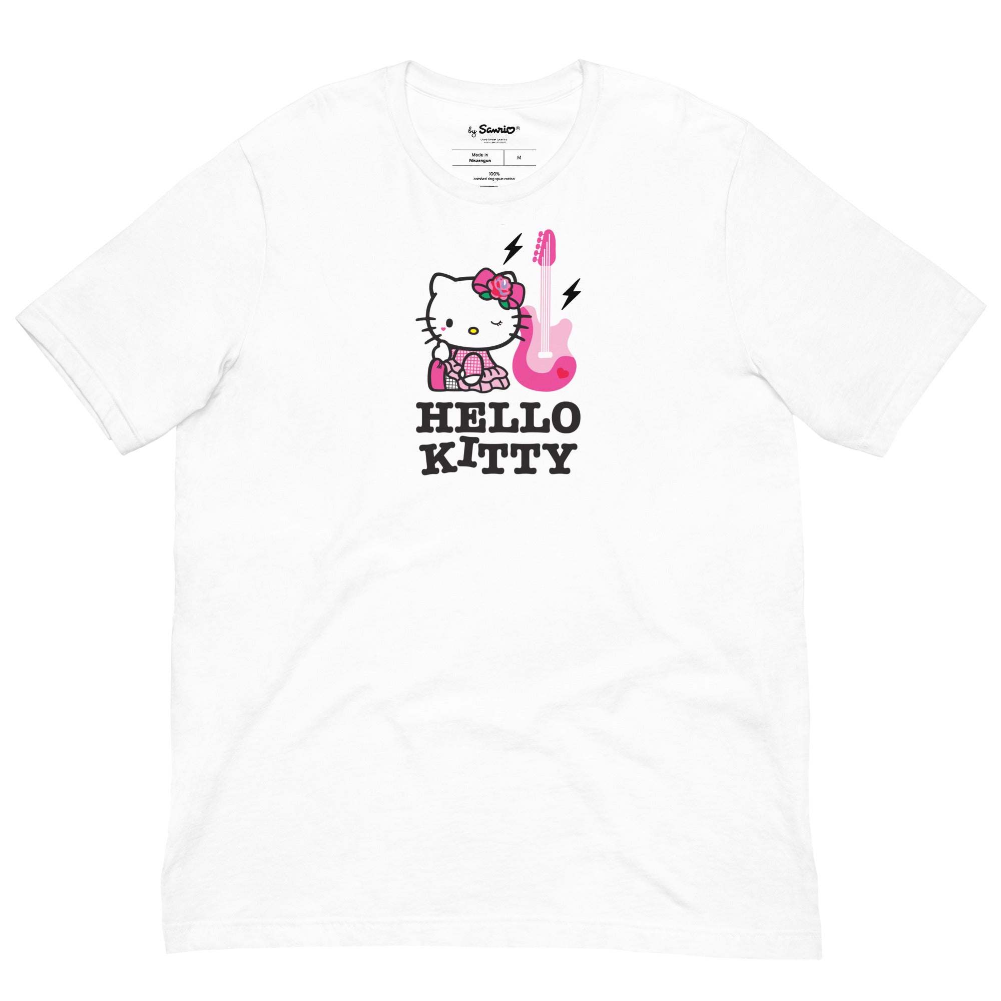Front view of the Hello Kitty t-shirt styled with denim and boots.