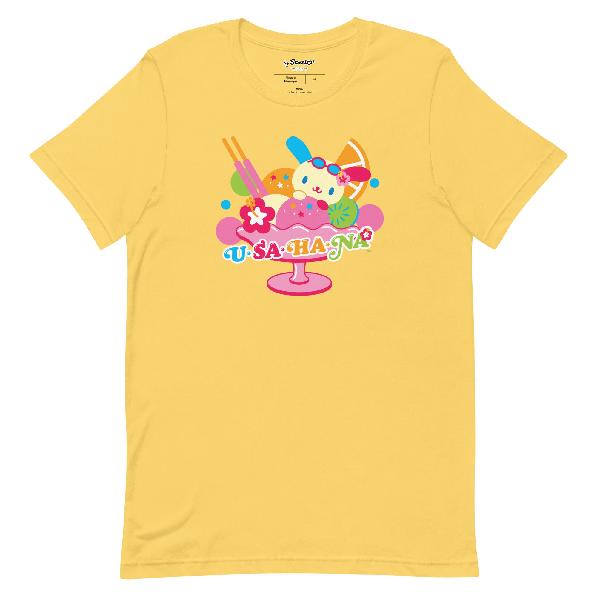Front view of Usahana Fruit Sundae graphic tee on a hanger