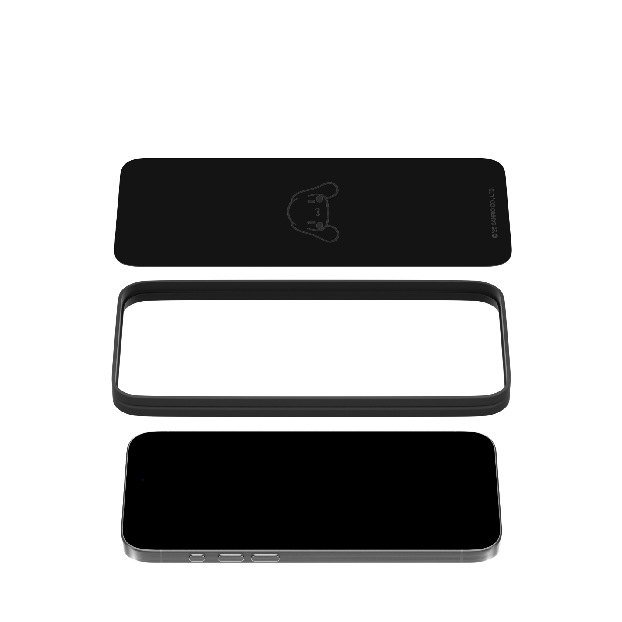 Front view of Cinnamoroll privacy screen protector for iPhone 16 Pro Max.