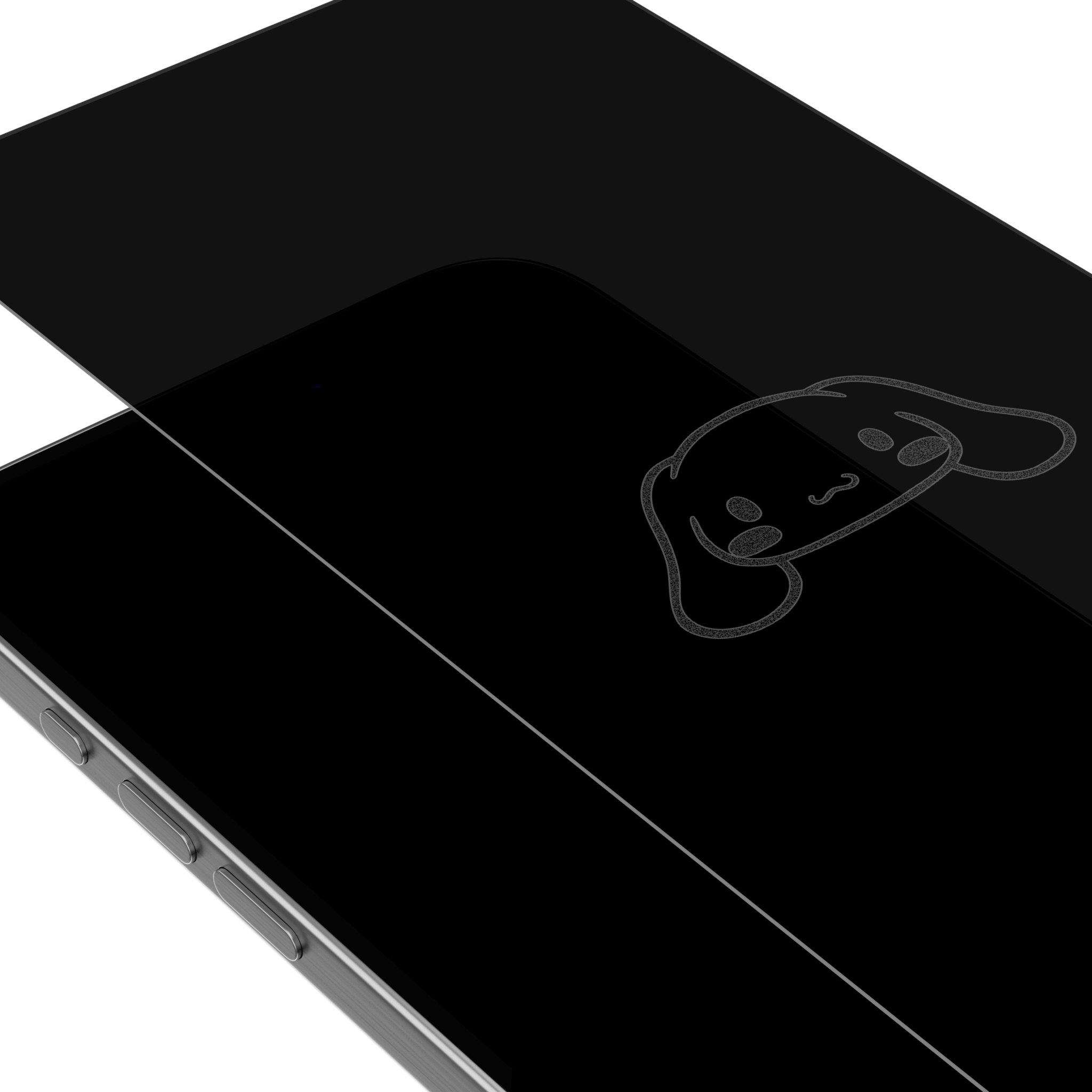 User applying the Cinnamoroll privacy screen protector with alignment tray.